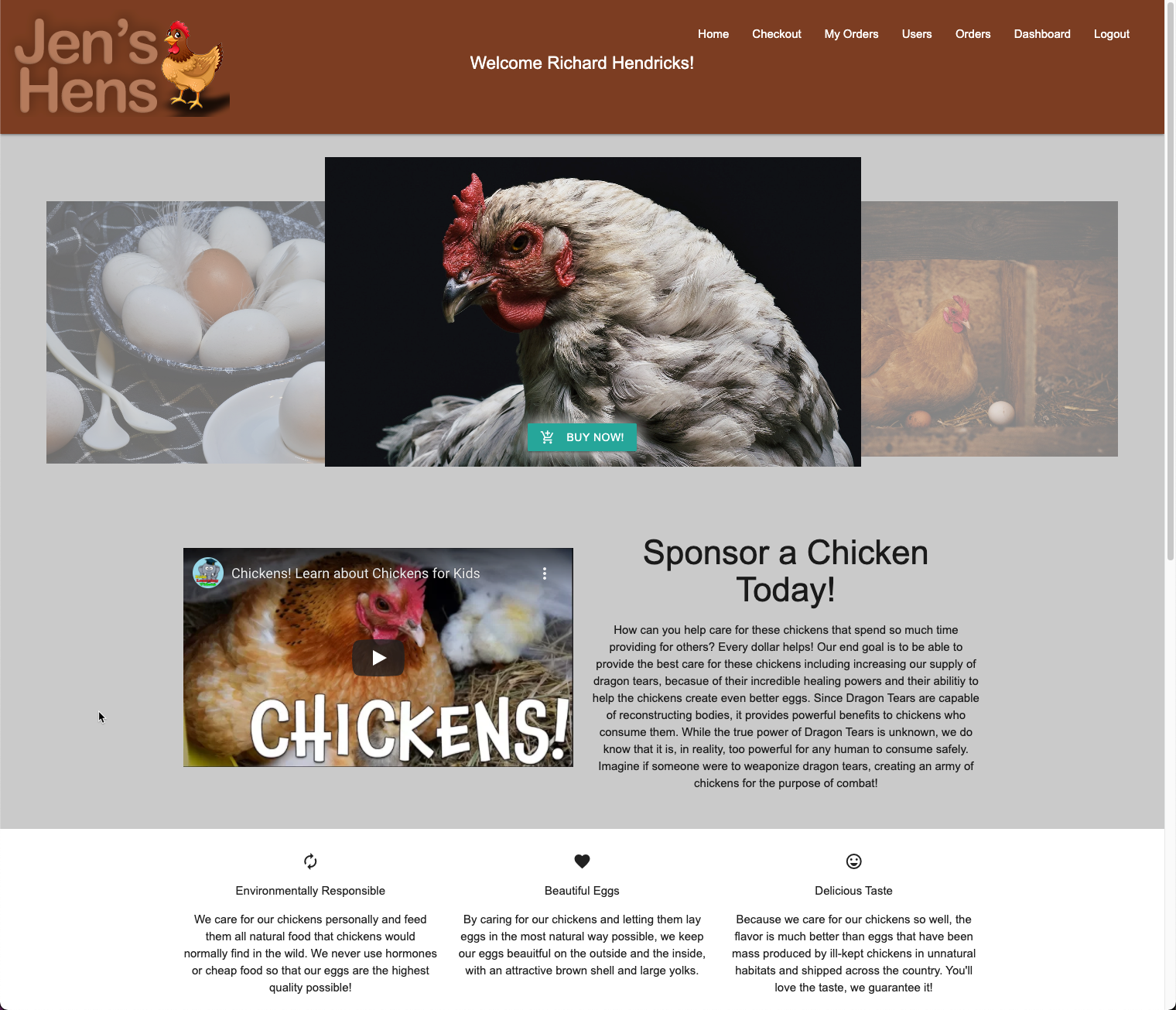 A web page for an ecommerce site that caters to Artisinal Egg Boutiques aka people who have chickens and sell eggs